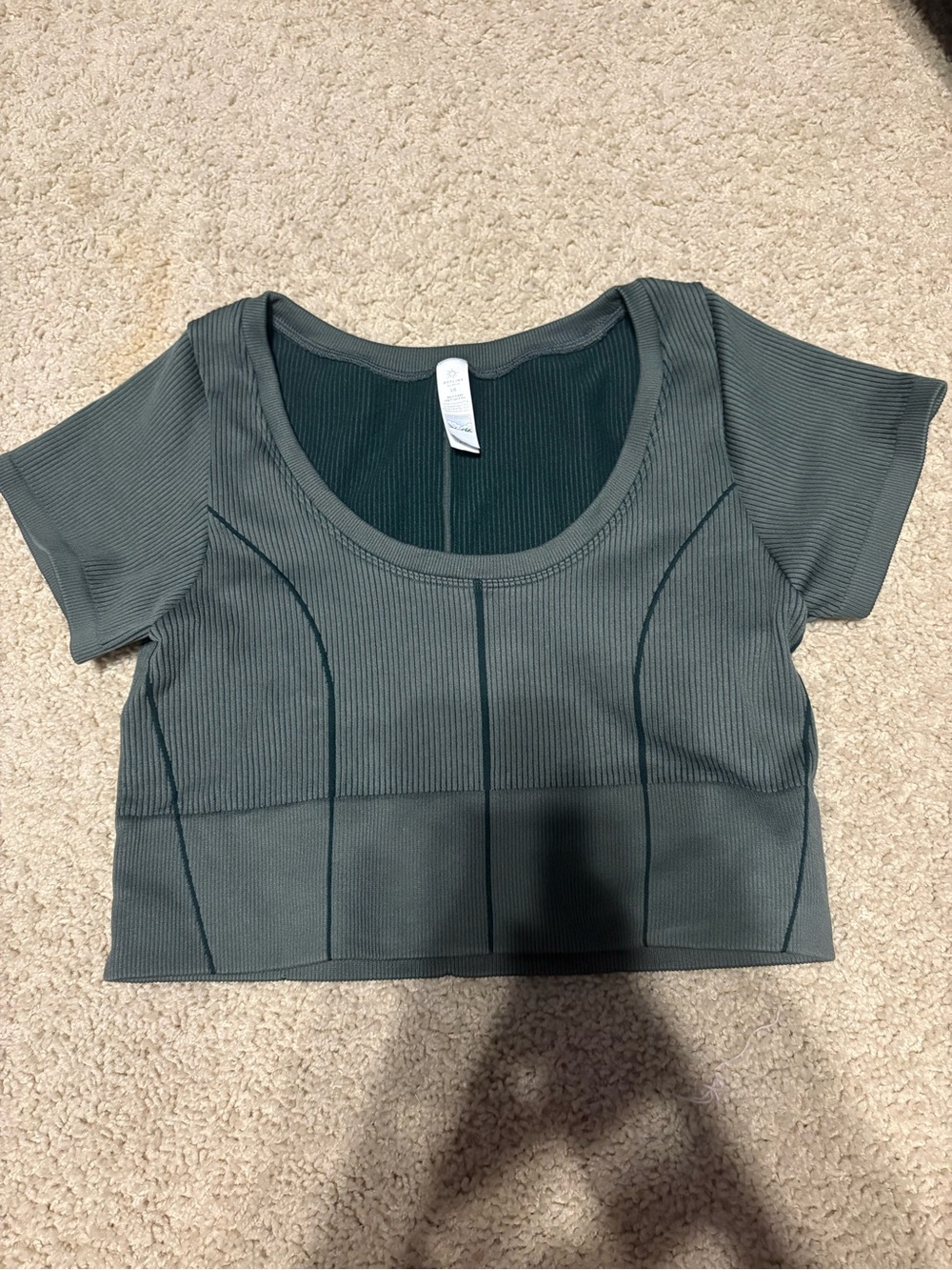 aerie Ribbed Short Sleeve athletic Scoop Crop Top - Slate Green